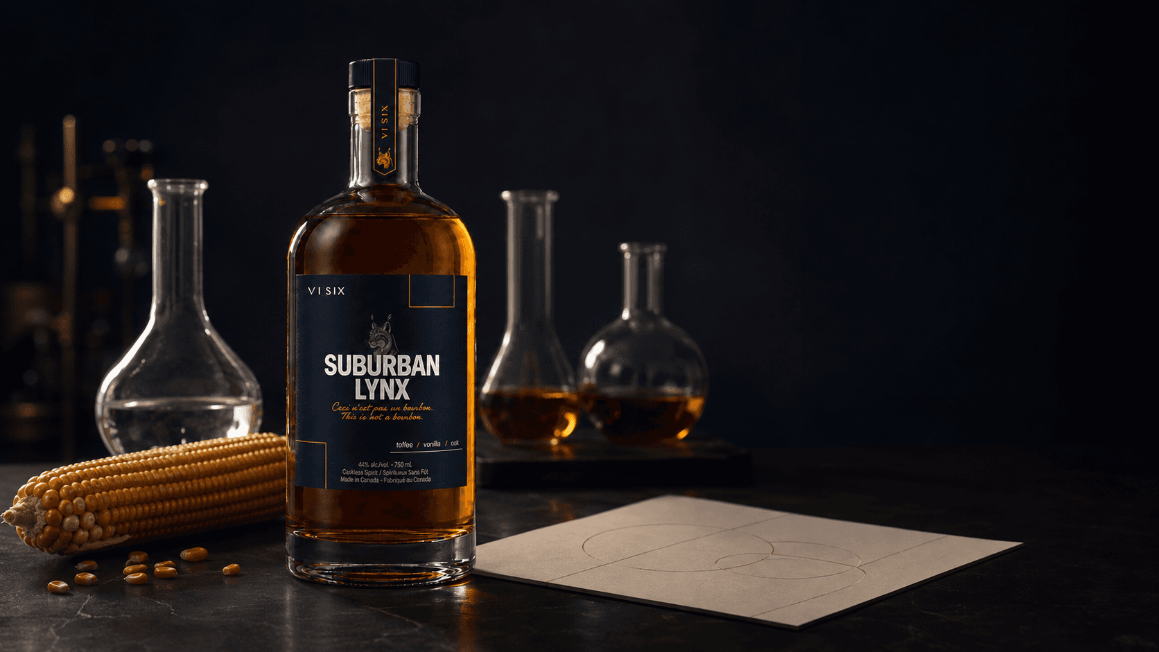 Suburban Lynx bottle with corn and laboratory glassware